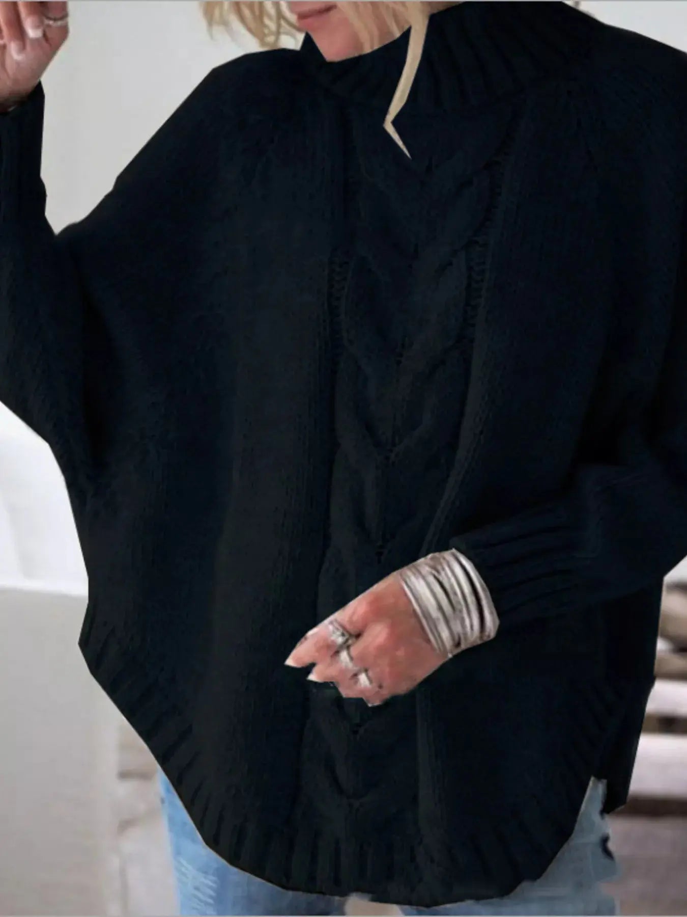 Full Size Cable-Knit Long Sleeve Sweater Plus Size Simply Love