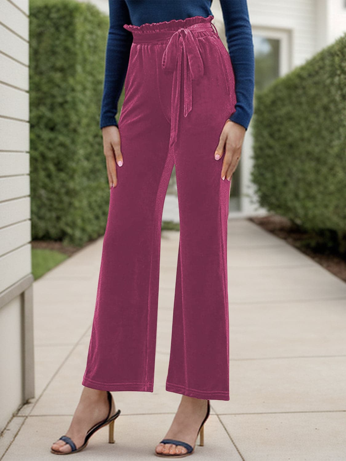 Full Size Tied High Waist Bootcut Pants.