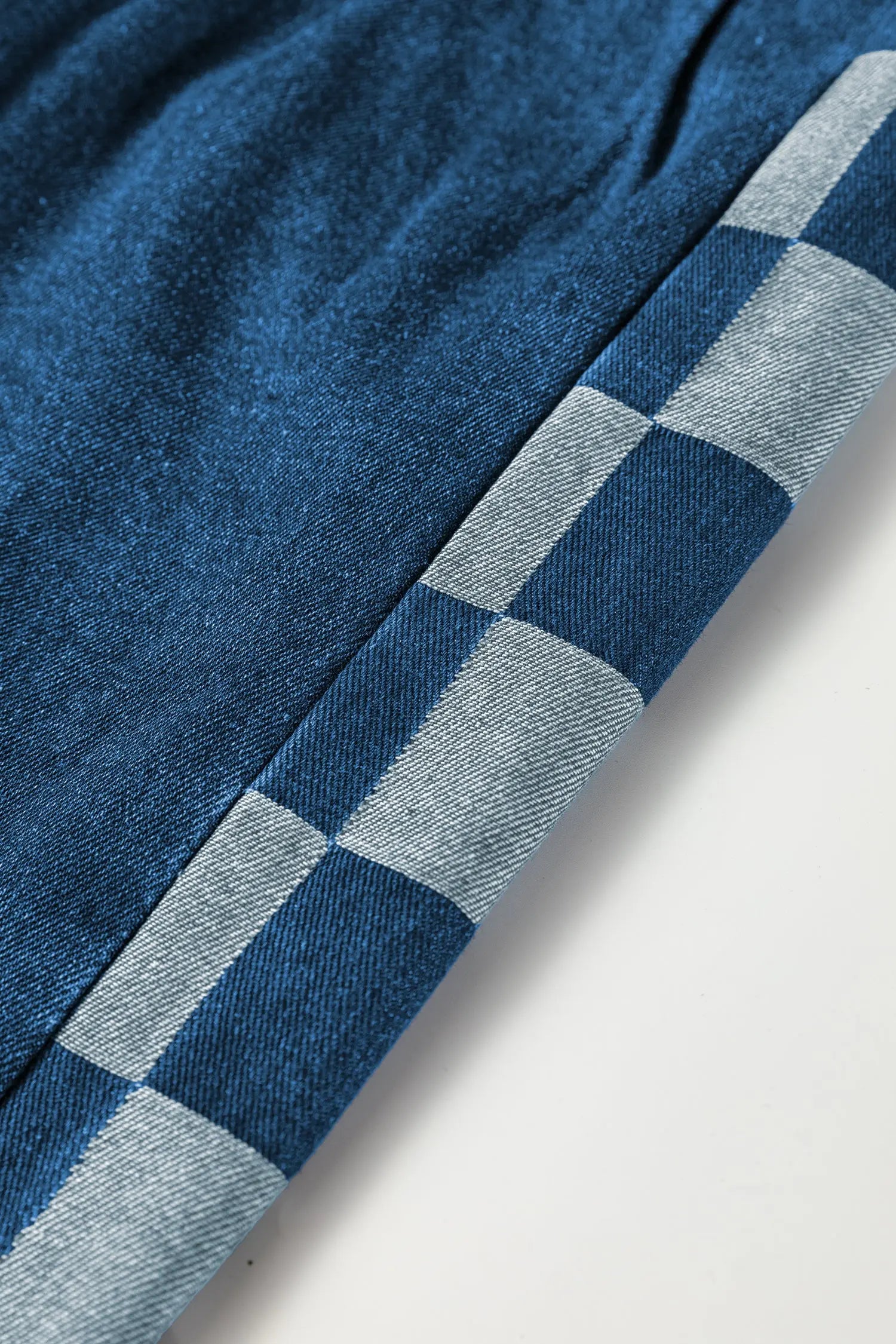 Sail Blue Checkered Side Panel Patchwork Drawstring Loose Denim Pants Dear-Lover Dropshipping