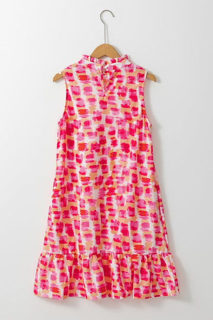 Printed Mock Neck Sleeveless Dress.