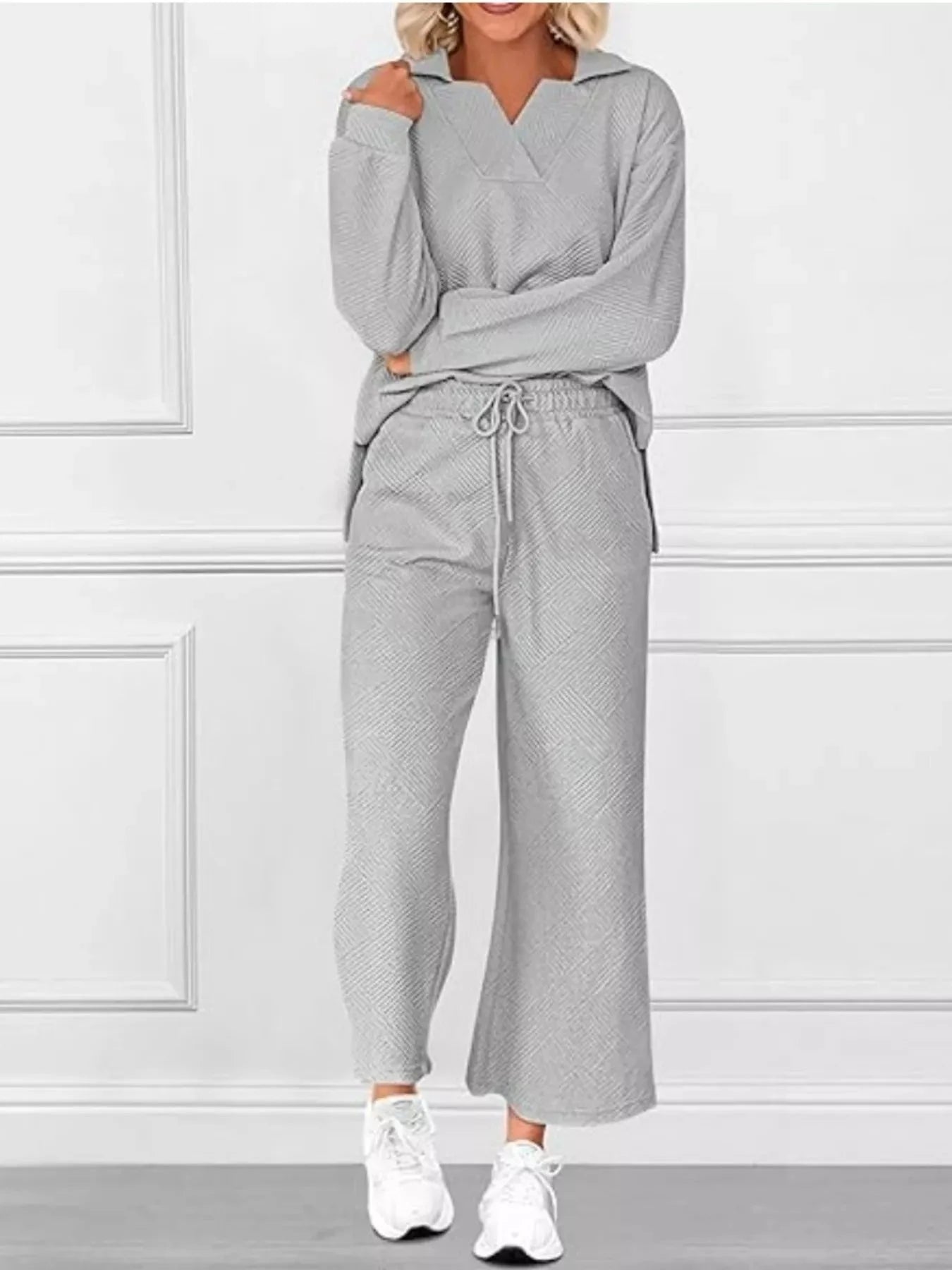 Side Slit Textured Top and Drawstring Pants Set Coco’s Tee Boutique