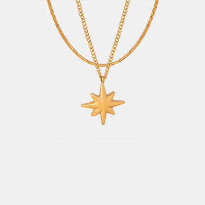 Star Pendant Double-Layered Titanium Steel Necklace.