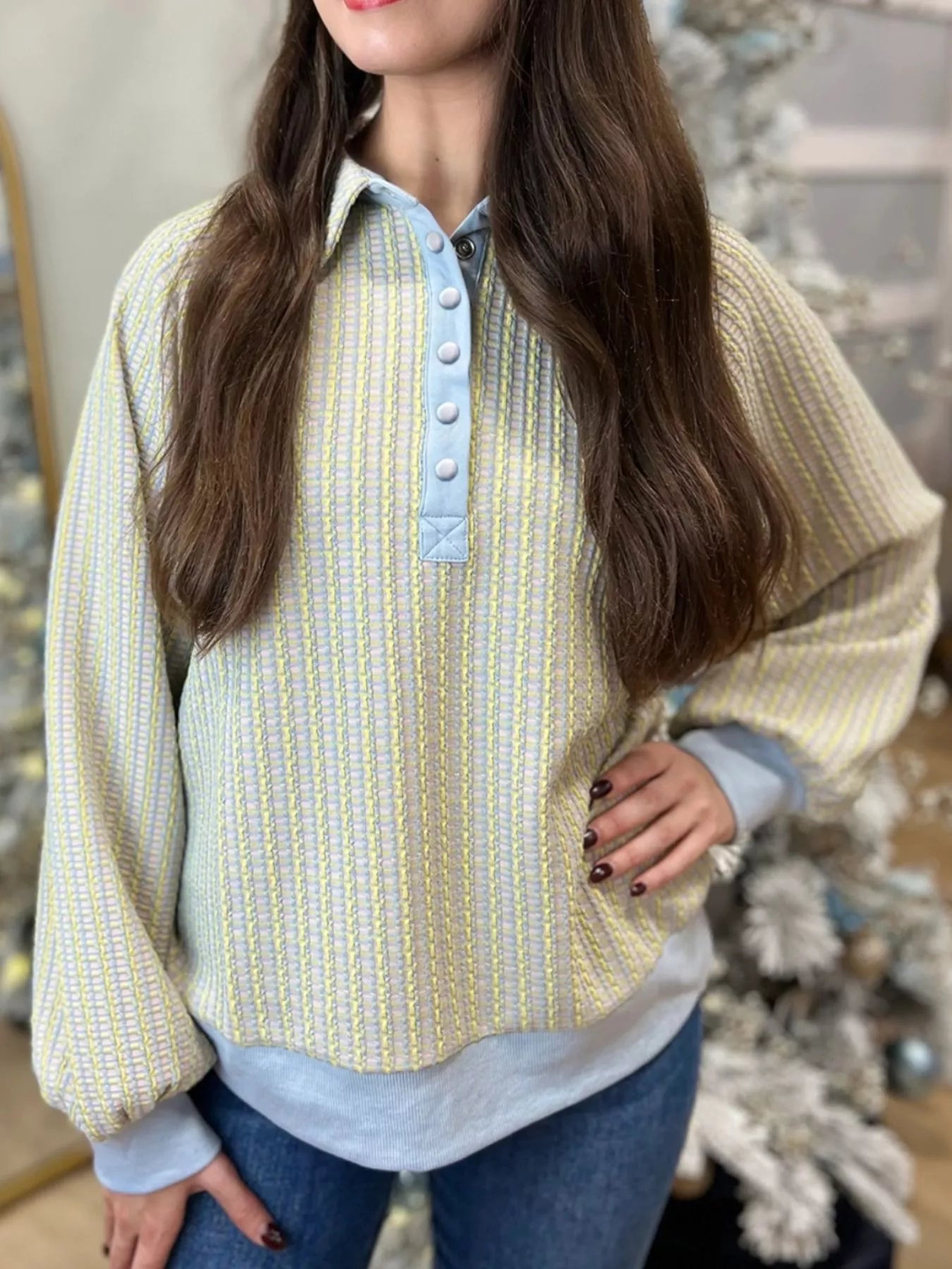 Half Snap Long Sleeve Sweatshirt Simply Love