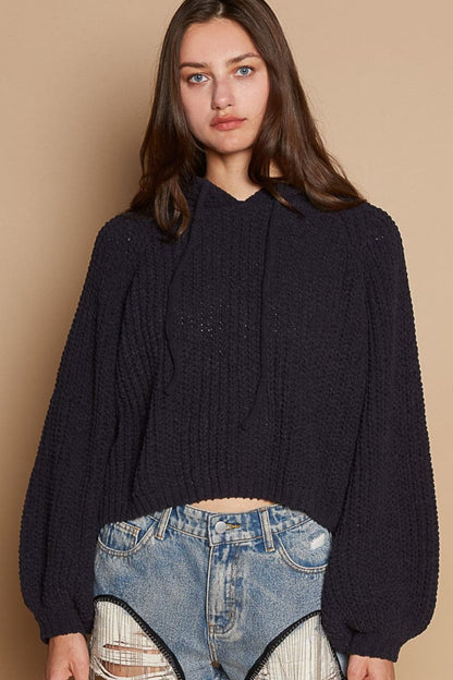 Back slit balloon sleeve crop hoodie for stylish comfort