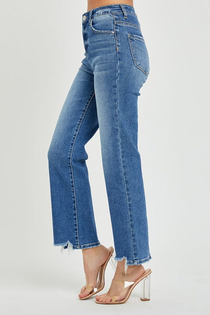 Elevate your style with high rise straight leg jeans