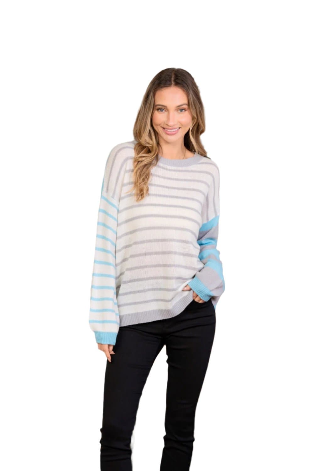 Sew In Love Full Size Striped Dropped Shoulder Sweater