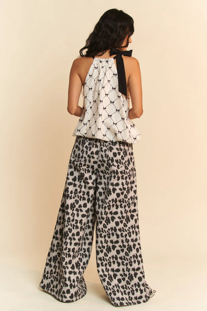 Davi & Dani Ribbon Checker Printed Tie Halter Neck Blouse Top - Love Salve 
