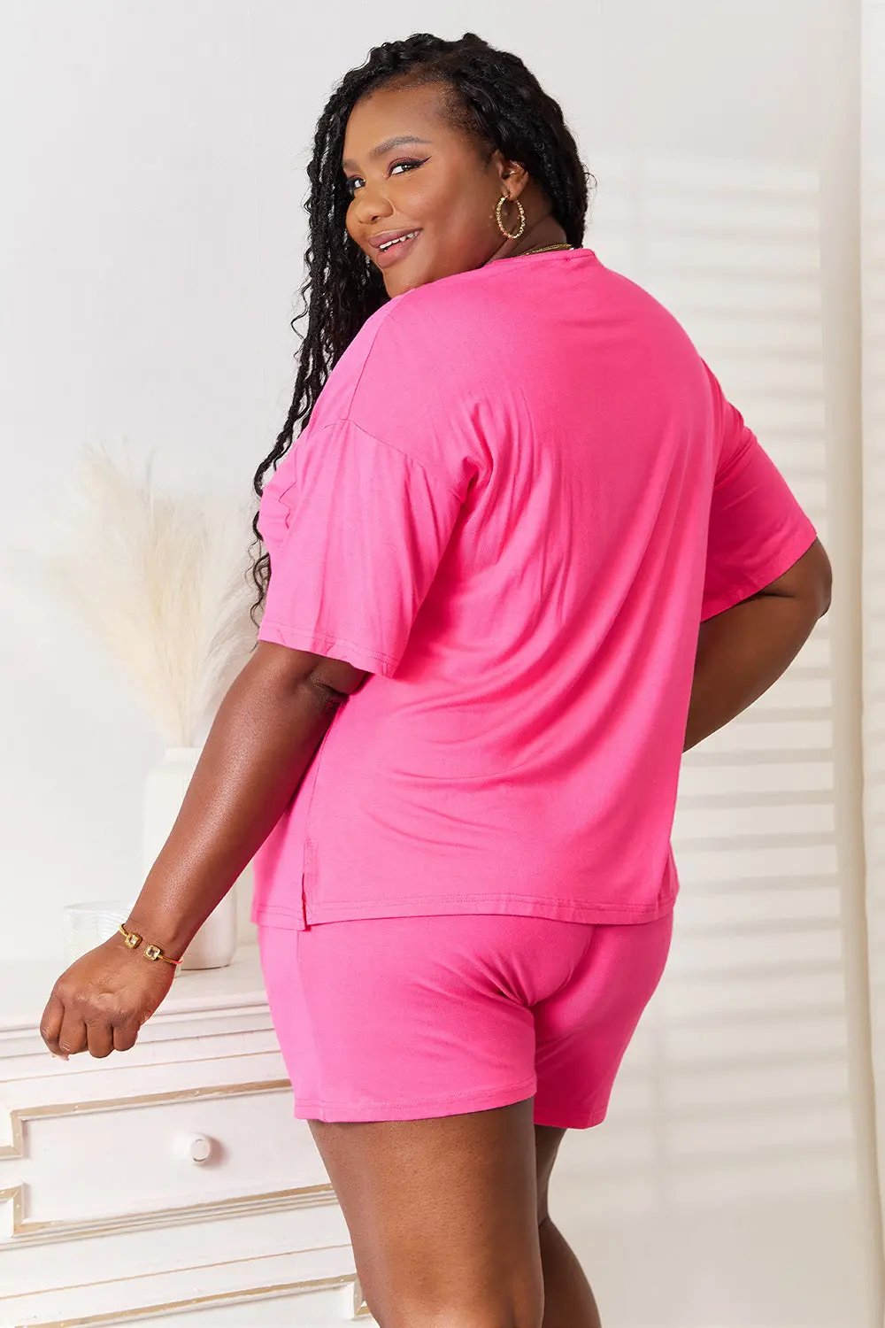 Basic Bae Full Size Soft Rayon Half Sleeve Top and Shorts Set - Love Salve