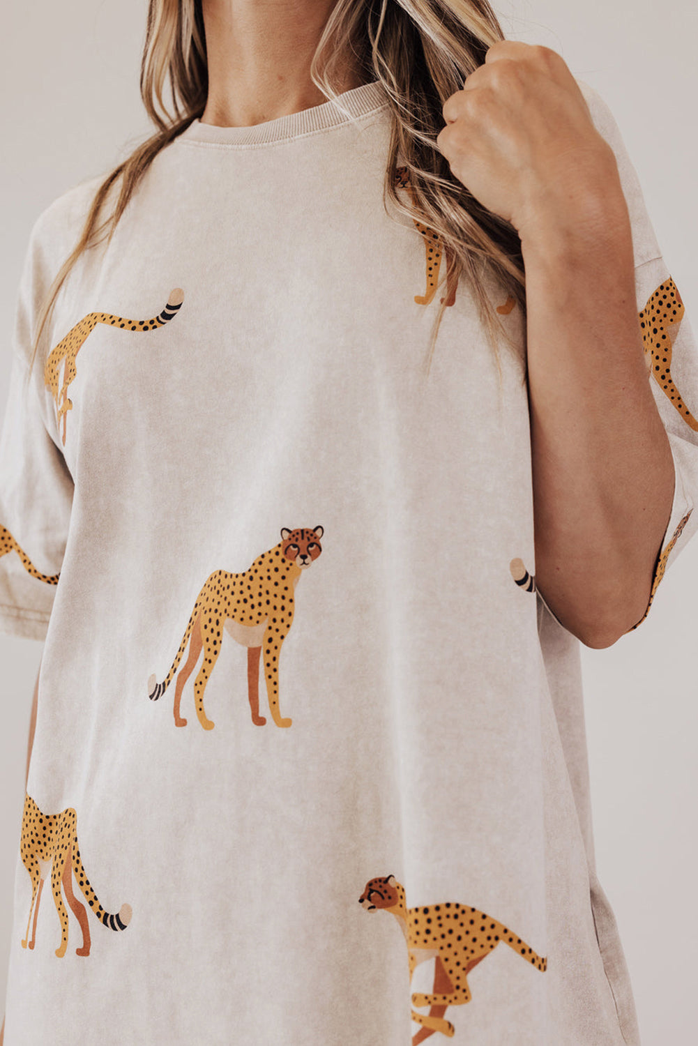 Apricot Plus Size Cheetah Print T Shirt Mini Dress With Side Pockets Dear-Lover Dropshipping