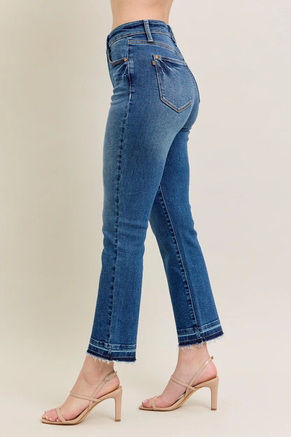 Judy Blue Full Size High Waist Vintage Wash Release Hem Kick Flare Jeans Plus Size - Love Salve 