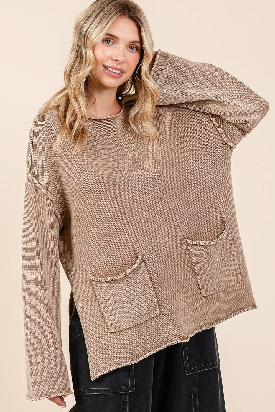 Mittoshop Mineral Wash Patch Pocket Cut Edge Sweater