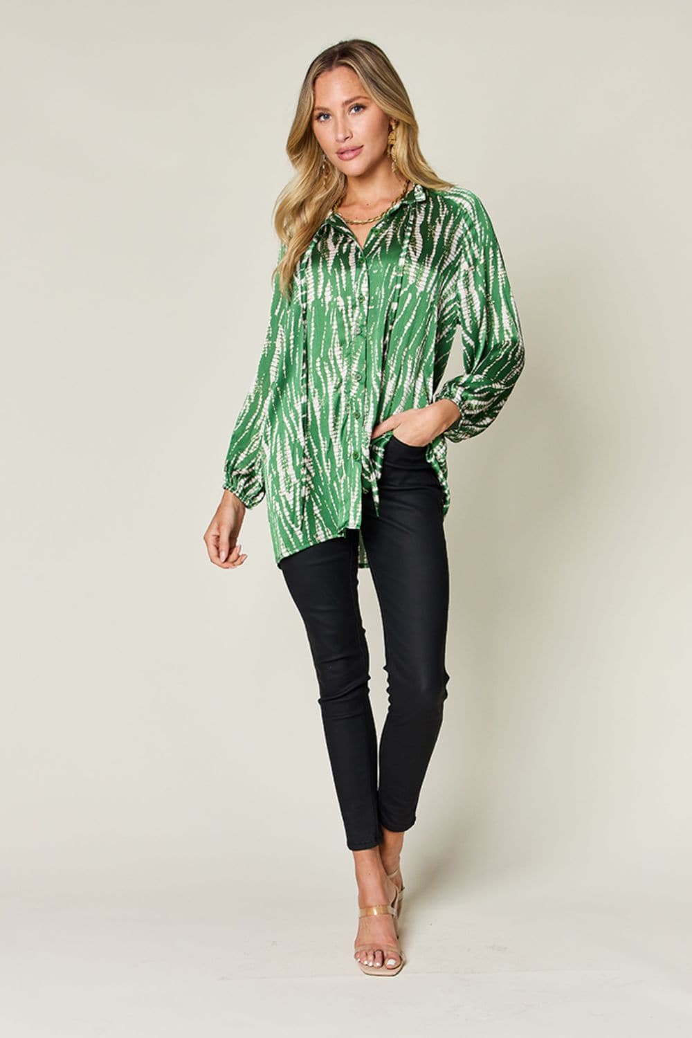 Double Take Full Size Printed Button Up Long Sleeve ShirtElevate Your Wardrobe with the Double Take Full Size Printed Button Up Long Sleeve Shirt
 Discover a perfect blend of style and comfort with our Double Take Full SizLove Salve Full Size Printed ButtonTikTok