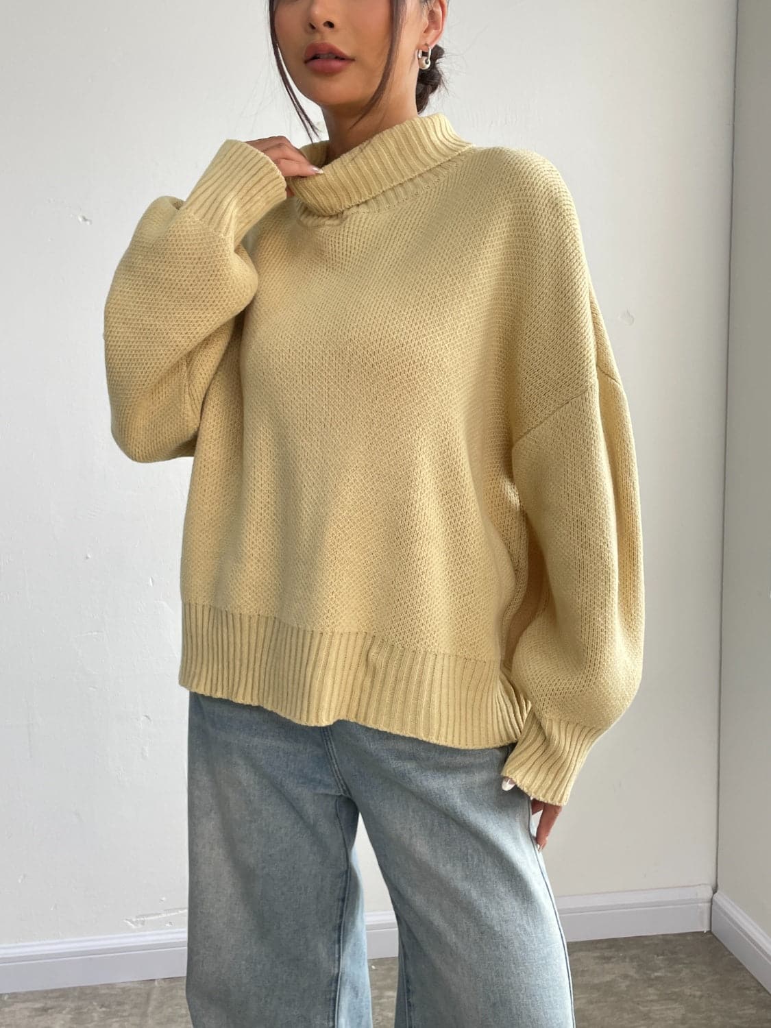 Turtleneck Dropped Shoulder Sweater.