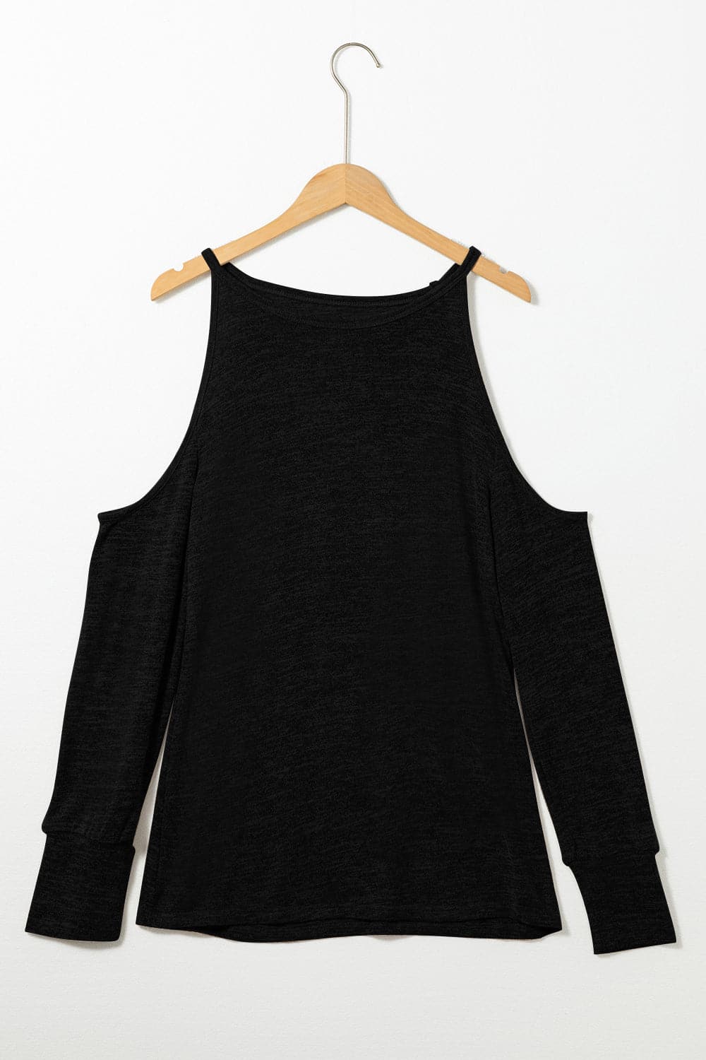 Round Neck Cold Shoulder Long Sleeve Top.