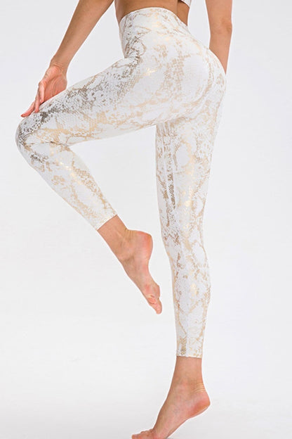 Animal Print Slim Fit Wide Waistband Long Sports Pants.