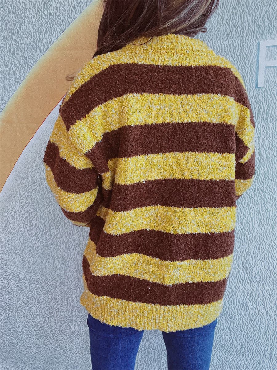 Cozy striped long sleeve pullover sweater