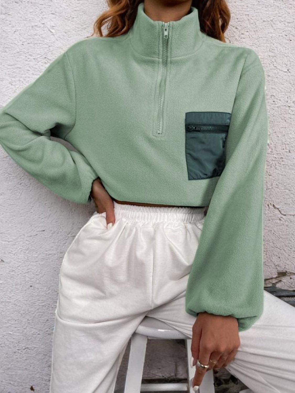 Chic half zip pullover sweatshirt