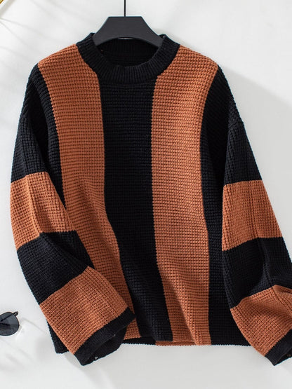 Color block knit sweater - round neck