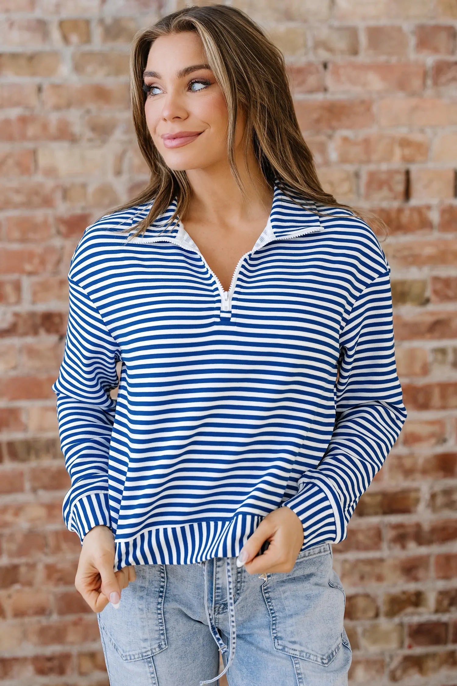 Dear-Lover Blue Stripe Pullover Women's Casual Long Sleeve Top - Soft & Stylish Dear-Lover Dropshipping