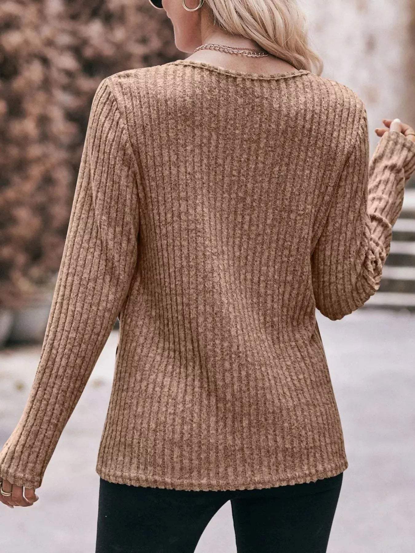 Ribbed Knit Long Sleeve T-Shirt Simply Love