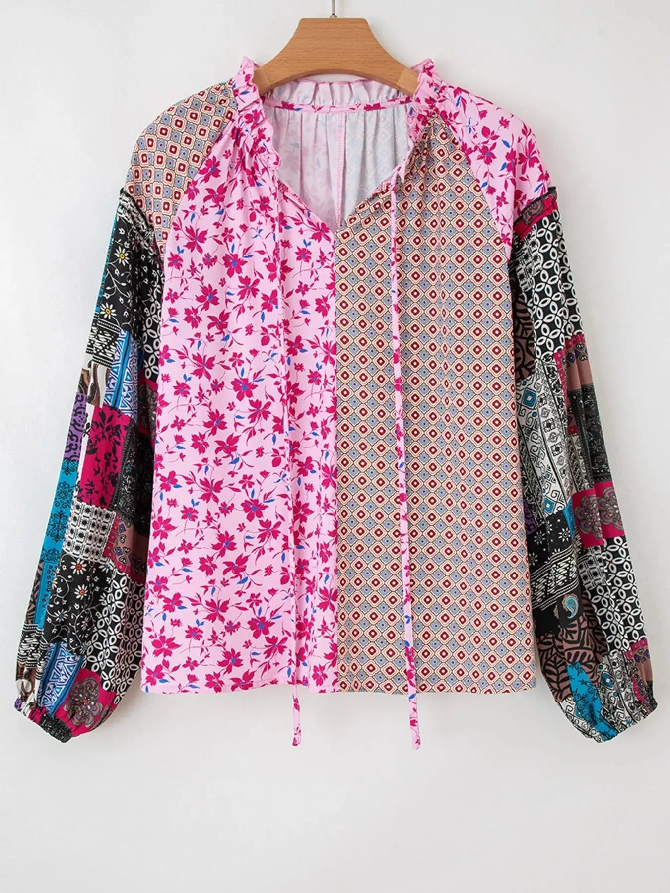 Boho Mixed Floral Drop Shoulder Bubble Sleeve Blouse Simply Love