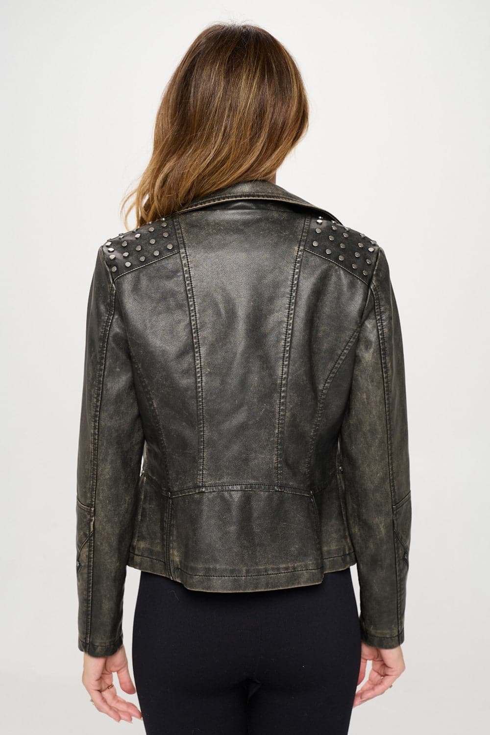 Faux leather studded moto jacket