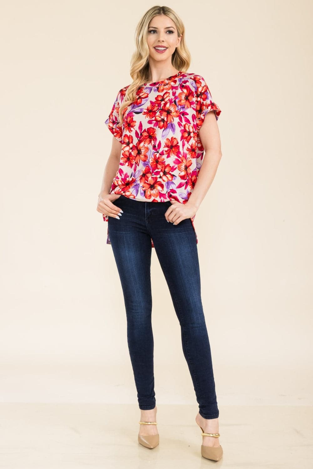 Celeste Full Size Round Neck Short Sleeve Floral T-Shirt.