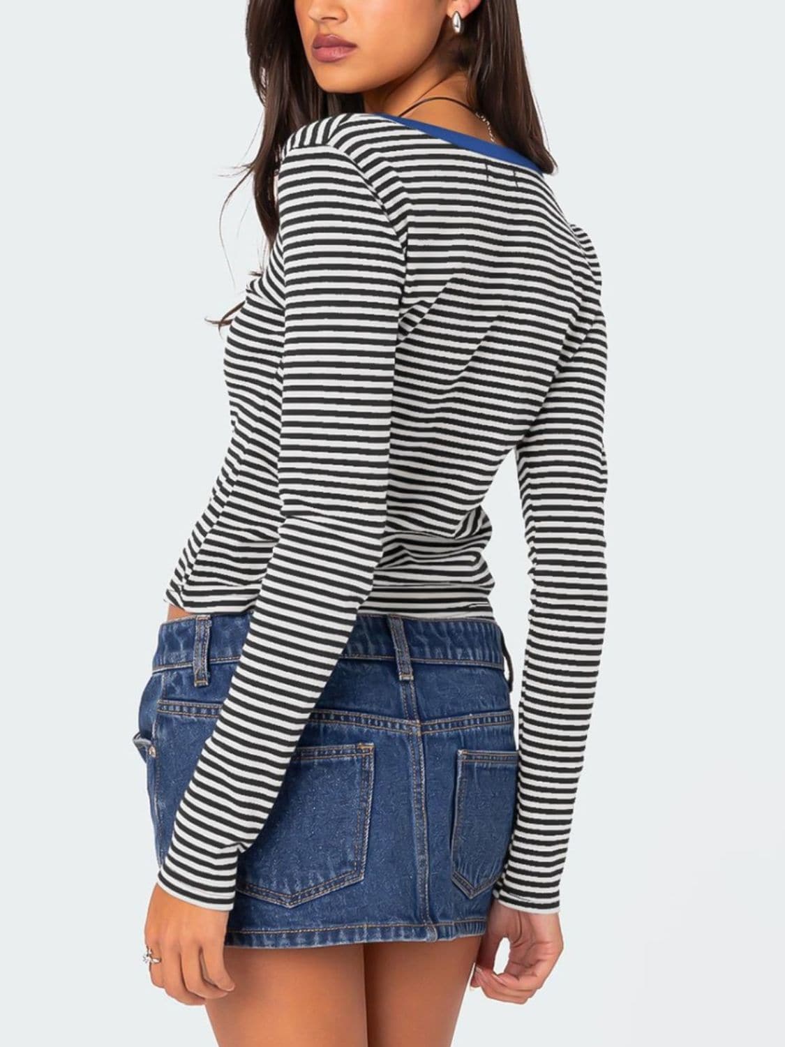 Button-up striped long sleeve tee