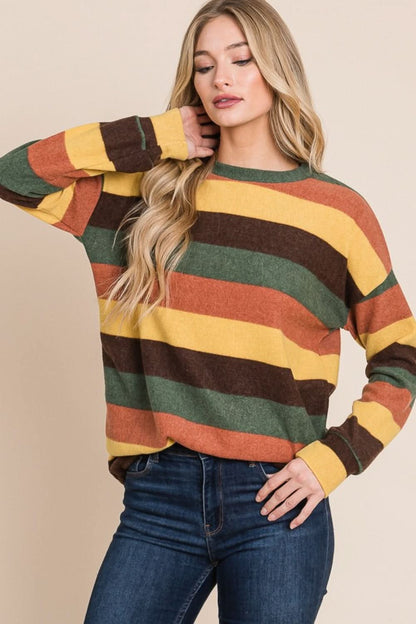 BOMBOM Multi-Color Striped Knit Top