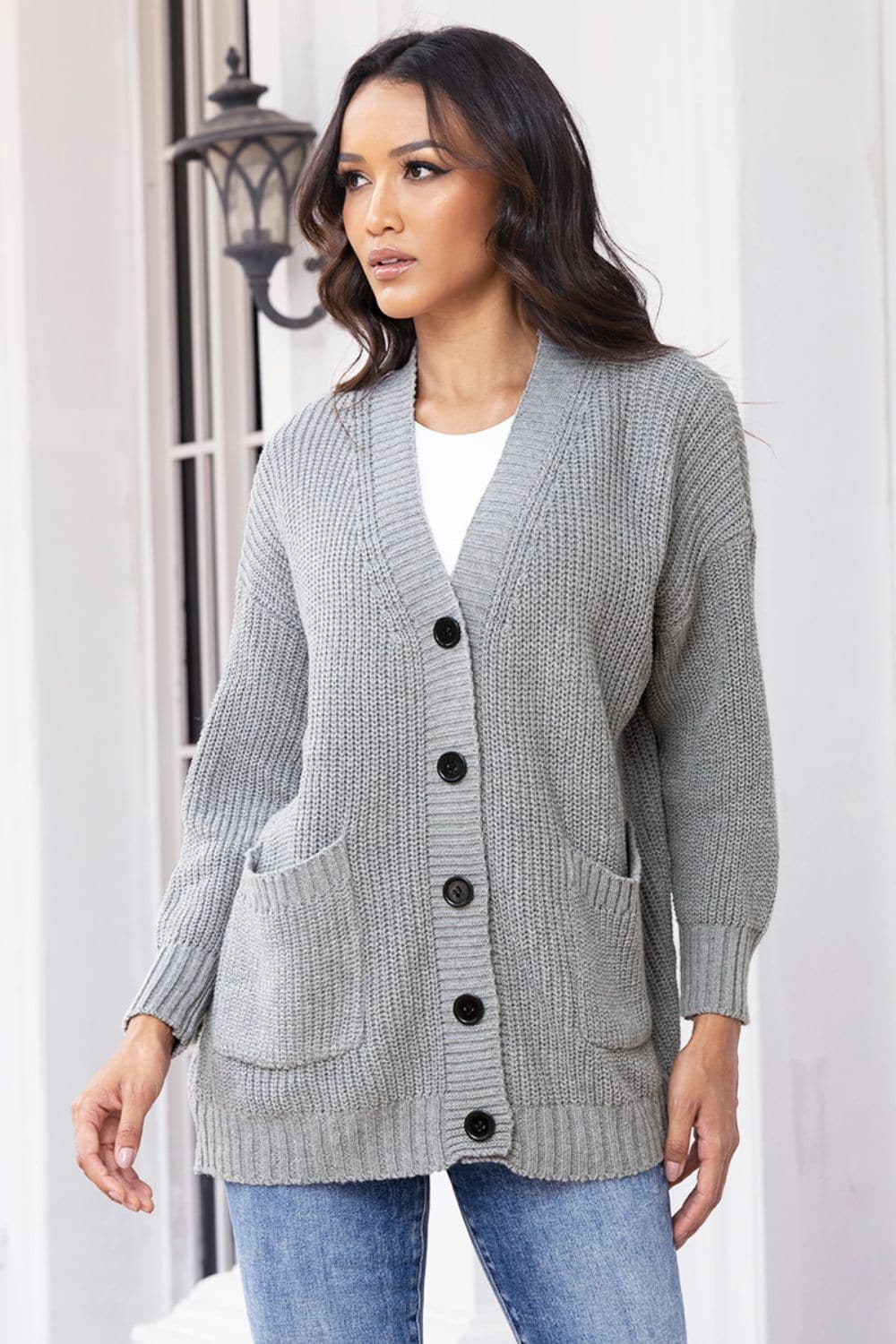 Button Up Long Sleeve Cardigan with Pockets.