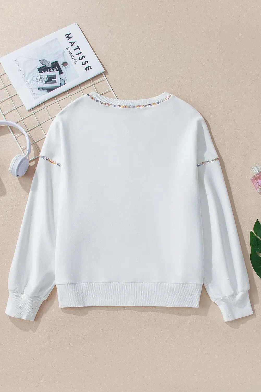 Rainbow Trim Round Neck Long Sleeve Sweatshirt.