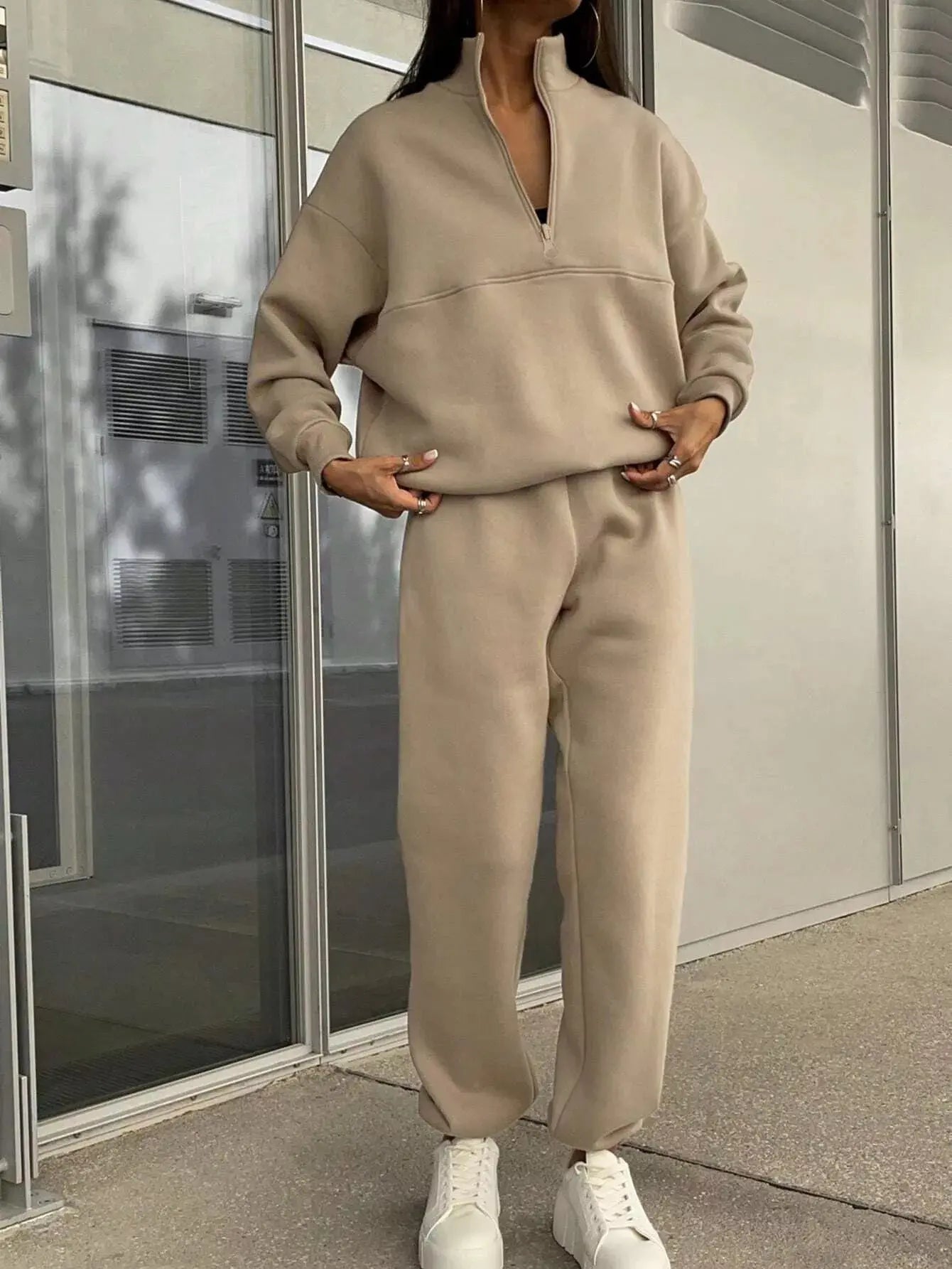 Half Zip Sweatshirt and Pants Set Simply Love