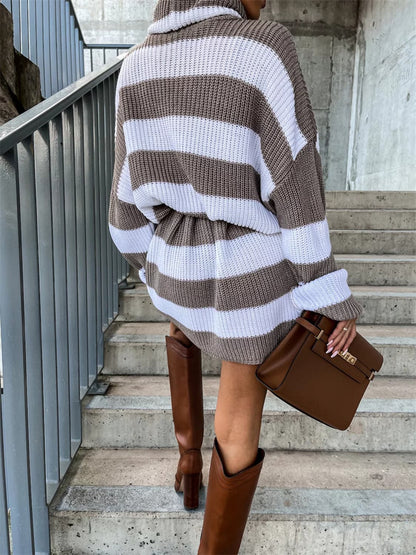 Striped Turtleneck Sweater Dress.