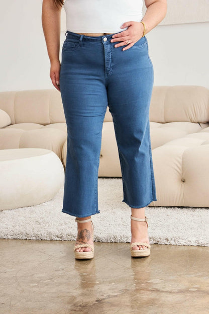 RFM Full Size Tummy Control High Waist Raw Hem Jeans.