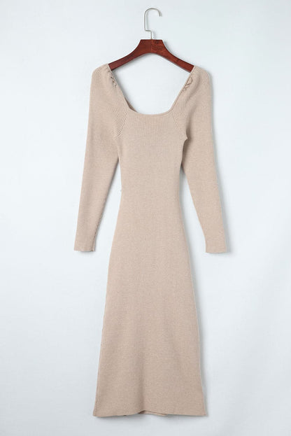 Crisscross Long Sleeve Slit Sweater Dress.