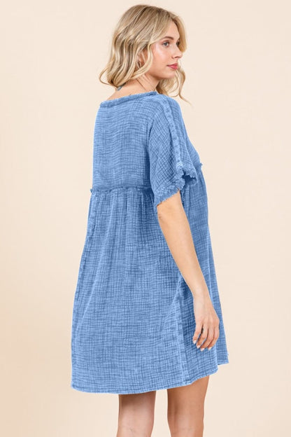 Culture Code Full Size Short Sleeve Babydoll Texture Dress with Pockets.