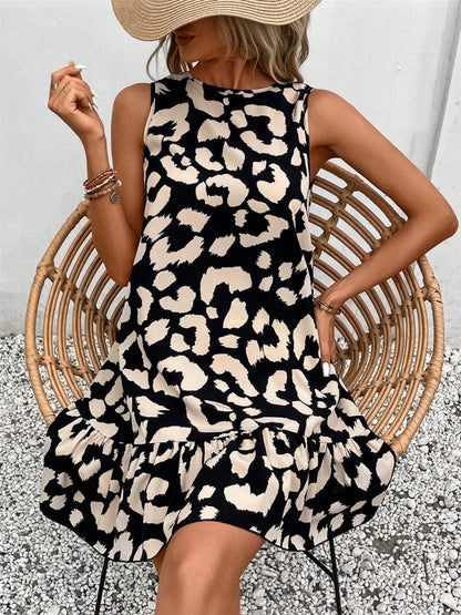 Tied Leopard Round Neck Tank Dress.