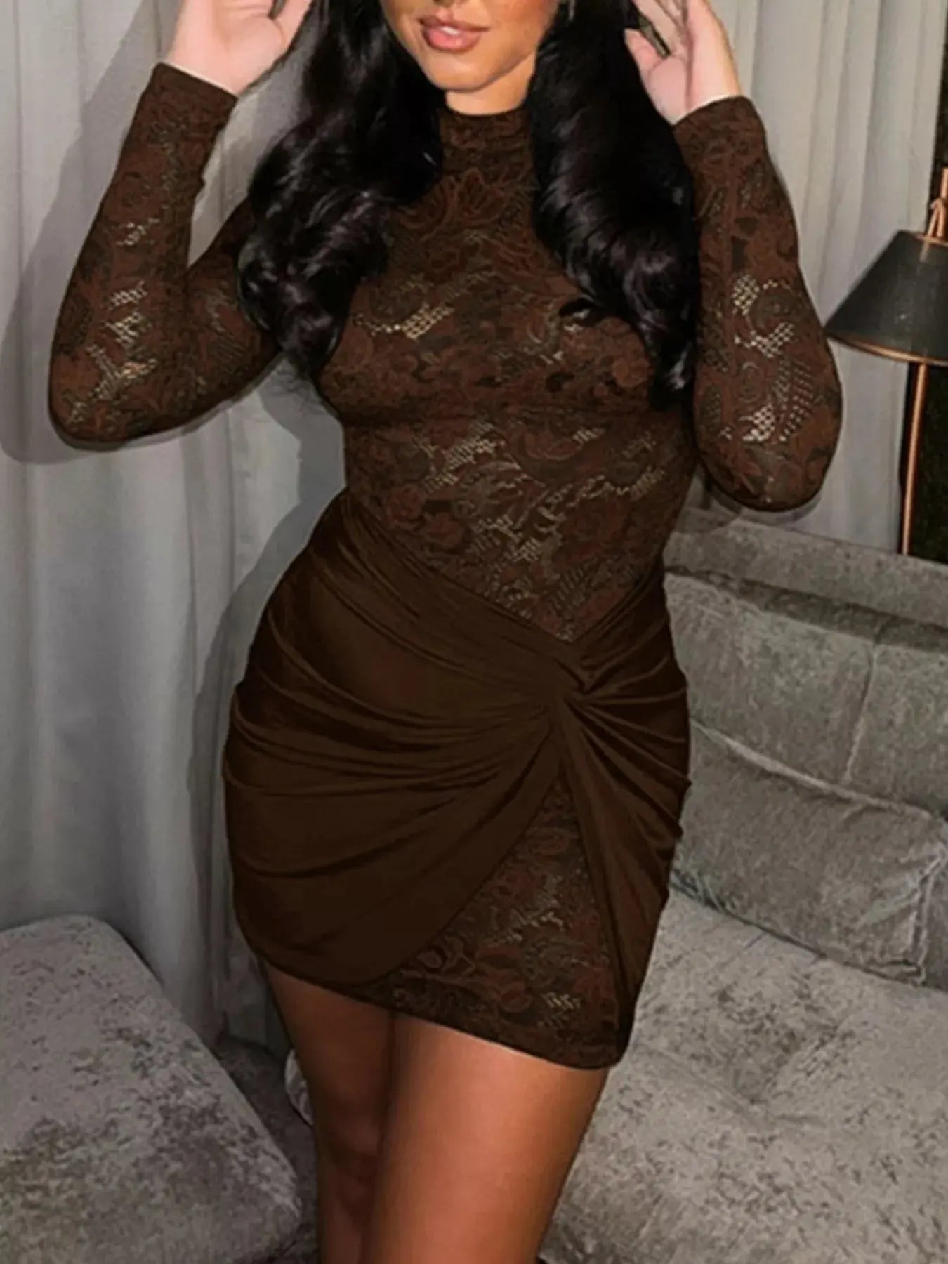 Lace Long Sleeve Bodycon Mini Dress Simply Love