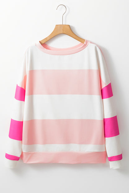 Chic light pink colorblock long sleeve top with drop shoulders