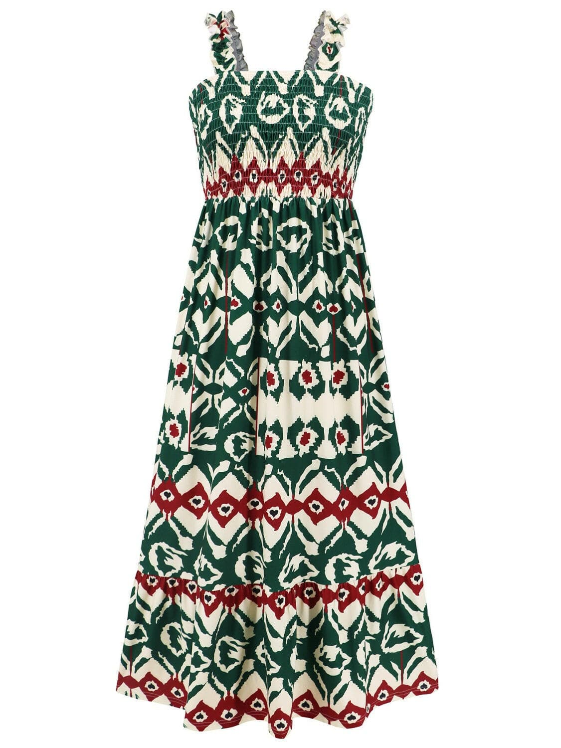 Smocked Printed Square Neck Sleeveless Dress.