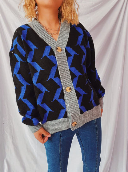 Chic geometric v-neck cardigan