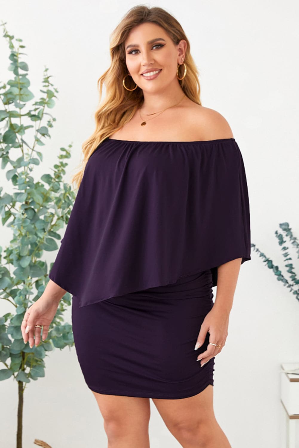 Full Size Off-Shoulder Half Sleeve Dress.