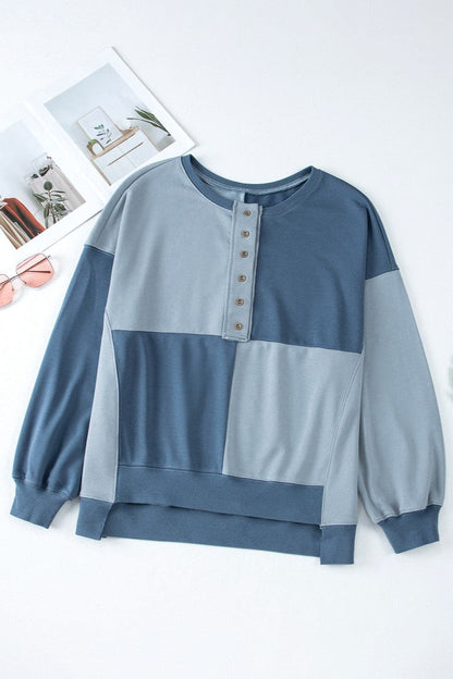 Contrast Half Button Long Sleeve Sweatshirt.