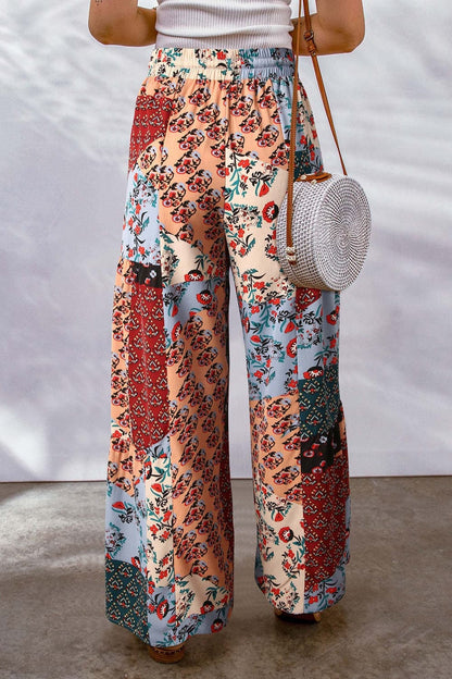 Chic printed wide leg pants with drawstring detail