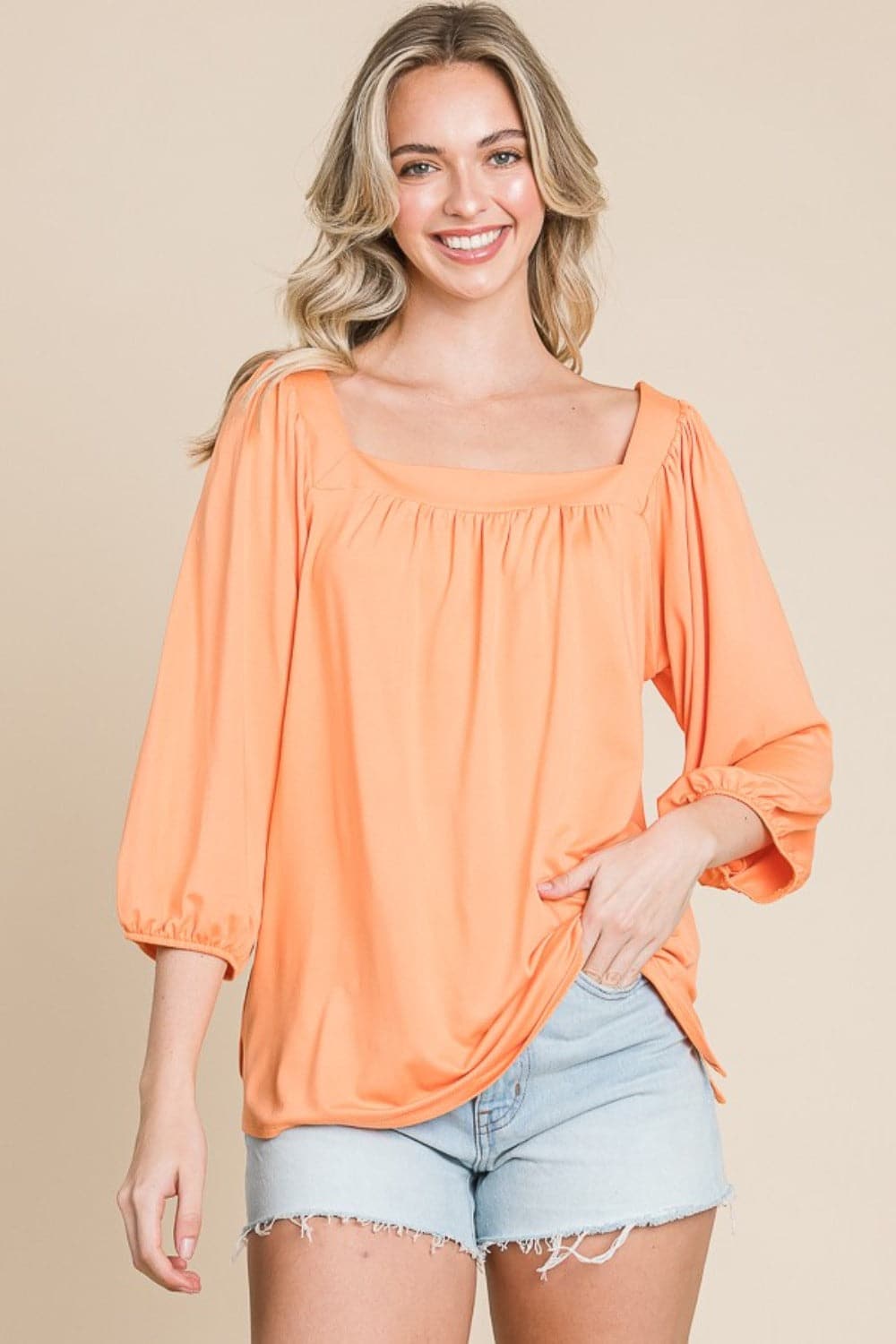 Culture Code Square Neck Puff Sleeve Top.