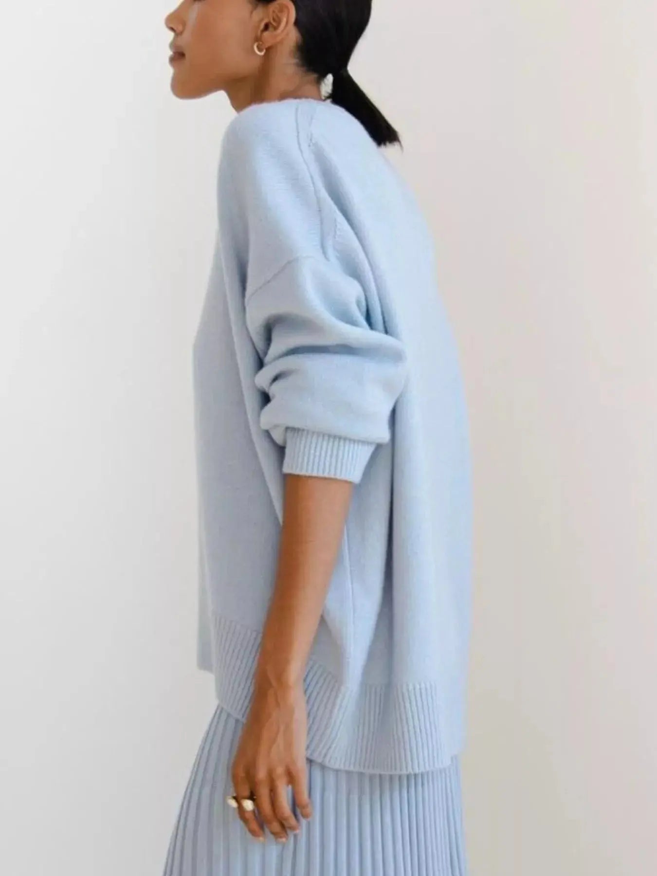 Ribbed Hem Round Neck Sweater Simply Love