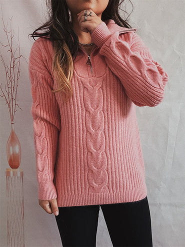 Ribbed Half Zip Long Sleeve Sweater.