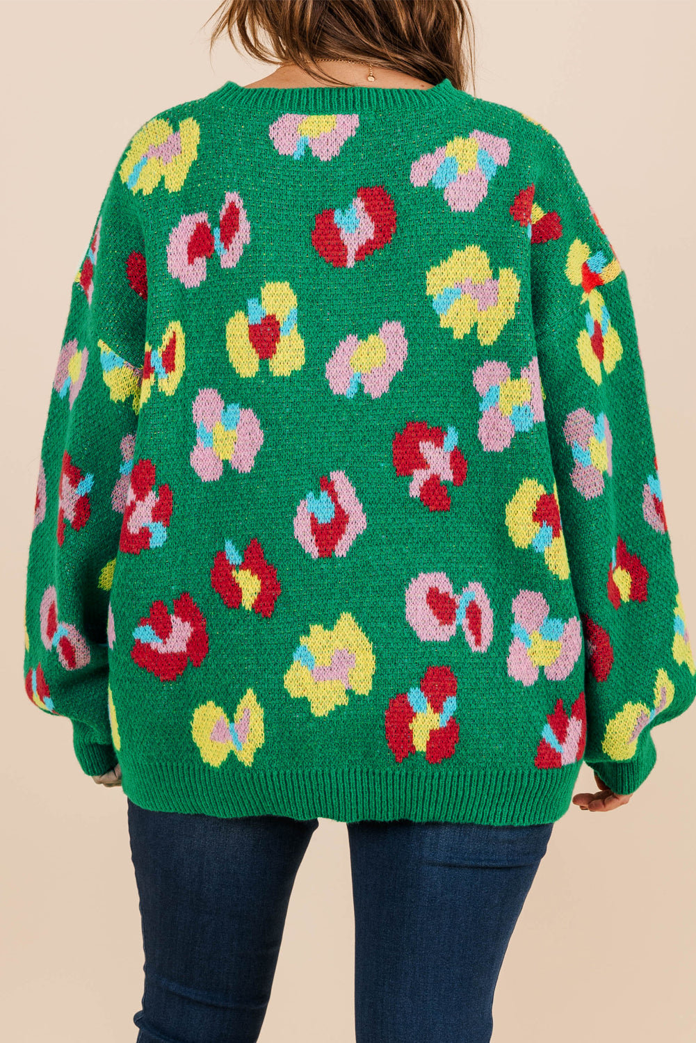 Plus size green floral sweater