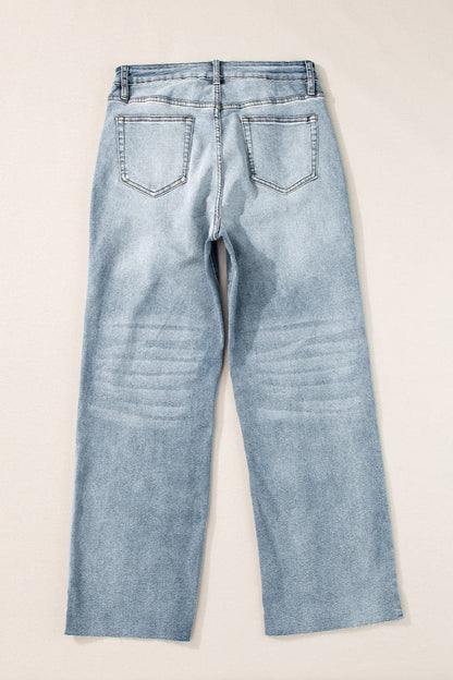 High Waist Straight Jeans with Pockets.