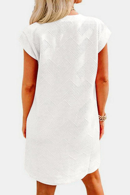 Textured Round Neck Cap Sleeve Dress.